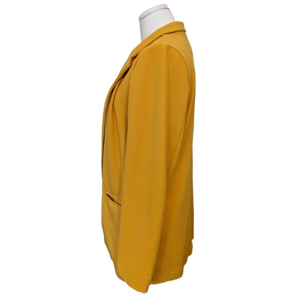 Womens Mustard Yellow Open Front Blazer Jacket Longline Office School Classic L - Picture 6 of 11